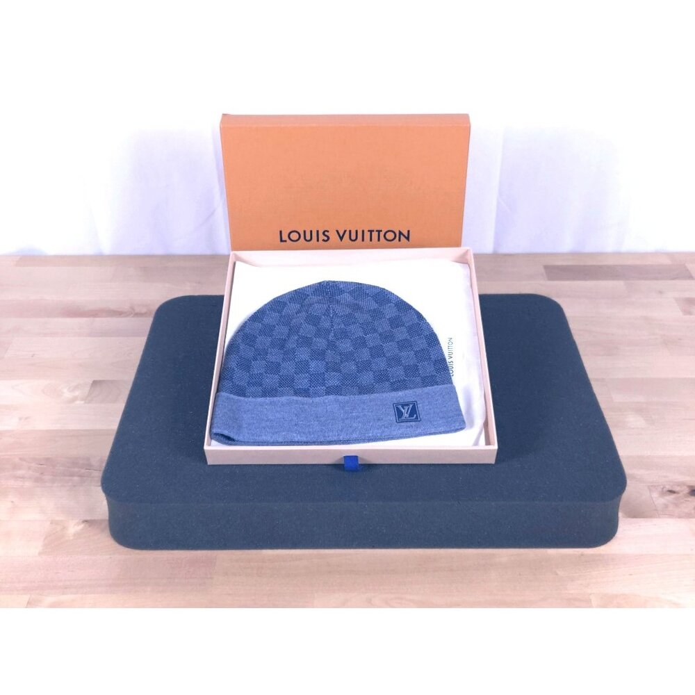 Louis Vuitton Damier Graphite Blue Wool Beanie Hat New